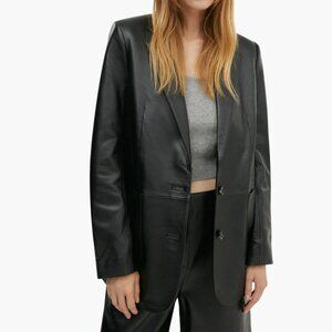 Mango 100% leather blazer